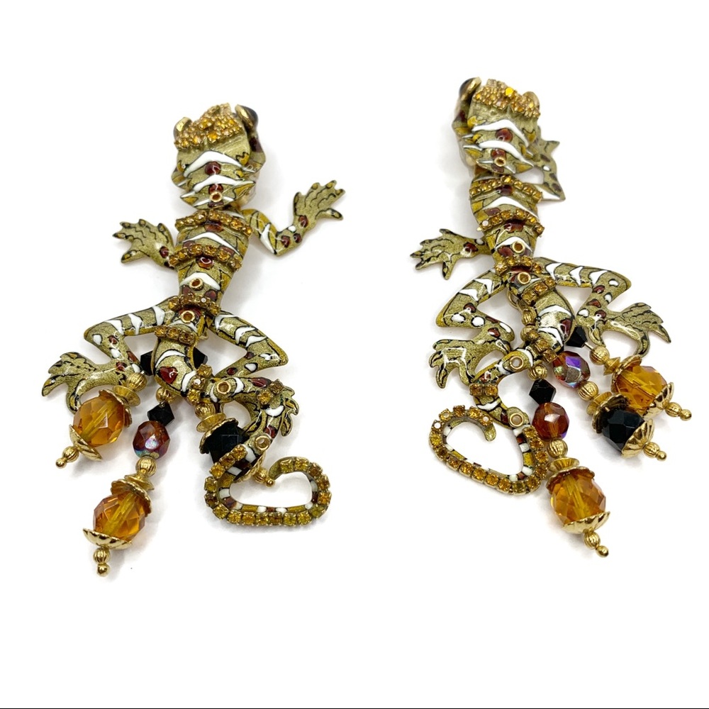 SOLD-Lunch at the Ritz Leapin  Lizards Earrings - Picture 3 of 8